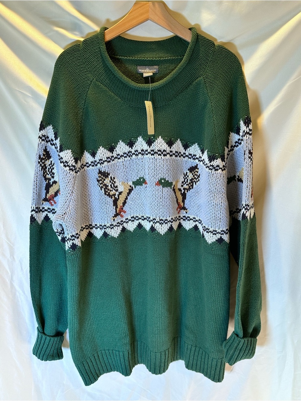 L.L.Bean Men's Signature Organic Cotton Rollneck Sweater, Fair Isle Mallard duck